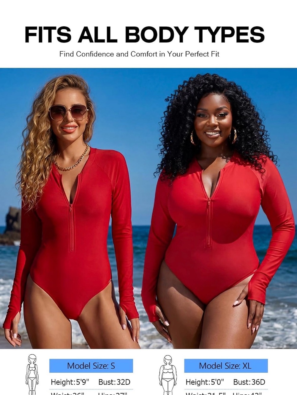 RELLECIGA Women's One Piece Swimsuits Long Sleeve Rash Guard UV Protection